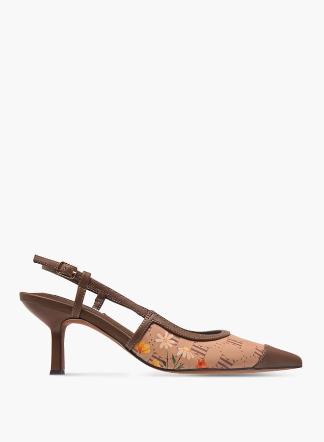 ELLE Women's Logo Print Pointed Toe Sandals with Buckle Closure and Kitten Heels - Image 3