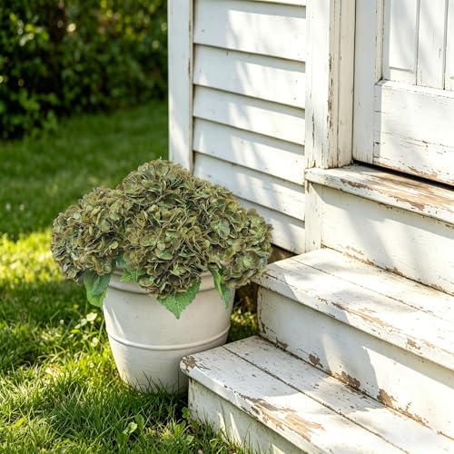 Coferset Olive Green Hydrangea Artificial Flowers Outdoors 3pcs Lifelike Faux Hydrangea Real Touch Fake Flowers for Home Wedding Christmas Office Party Living Room Decoration,22inch - Image 4