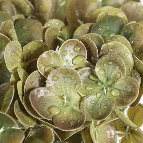 Coferset Olive Green Hydrangea Artificial Flowers Outdoors 3pcs Lifelike Faux Hydrangea Real Touch Fake Flowers for Home Wedding Christmas Office Party Living Room Decoration,22inch - Image 3