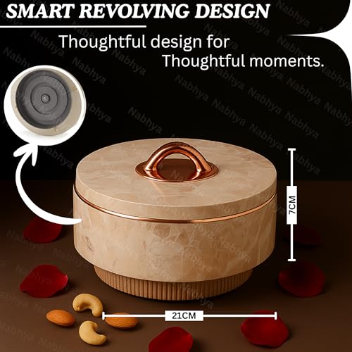 Nabhya Marble Print Revolving Round Shape 4 Section Multipurpose Dry Fruit Storage Container Set Box with Air-Tight Lid, Plastic Utility For Serving Sweets, Chocolates, Candy, Pickle & Kitchen (Beige) - Image 3