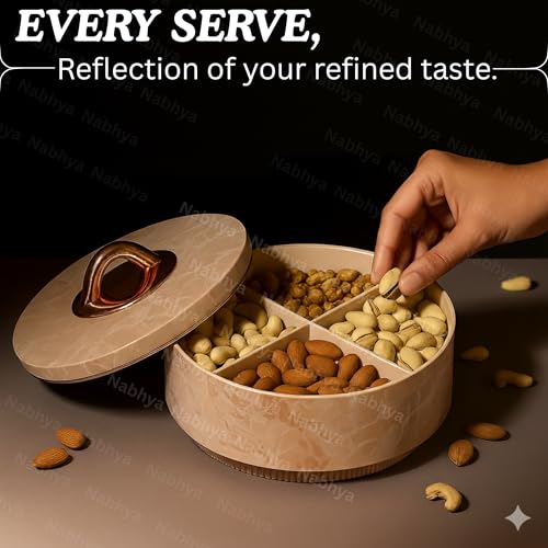 Nabhya Marble Print Revolving Round Shape 4 Section Multipurpose Dry Fruit Storage Container Set Box with Air-Tight Lid, Plastic Utility For Serving Sweets, Chocolates, Candy, Pickle & Kitchen (Beige) - Image 4