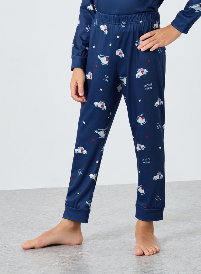 Styli Navy Blue Printed Long Sleeve T-Shirt and Pyjama Set - Image 4
