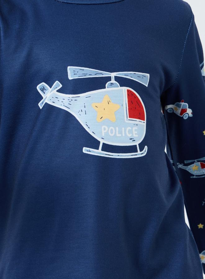 Styli Navy Blue Printed Long Sleeve T-Shirt and Pyjama Set - Image 3