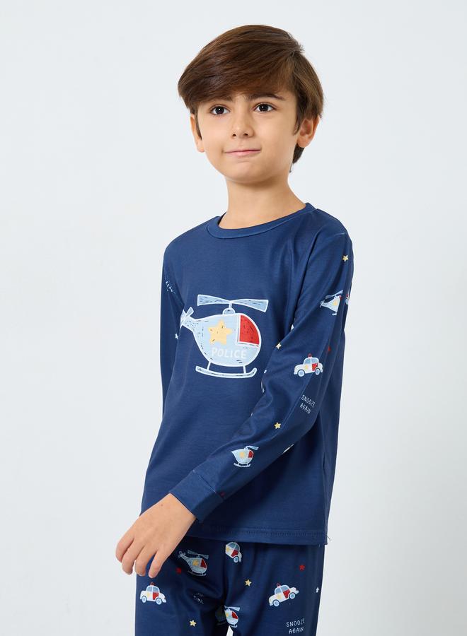 Styli Navy Blue Printed Long Sleeve T-Shirt and Pyjama Set - Image 2