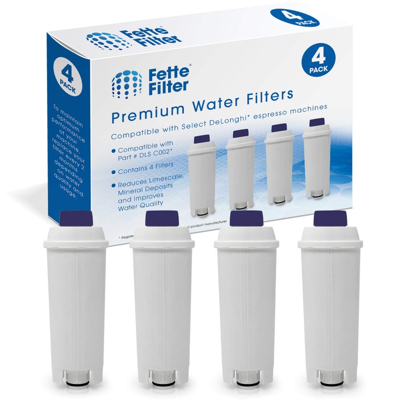 Fette Filter Fette Filter  Coffee Machine Filter for Delonghi Filter DLSC002 with Activated Carbon Softener Water Filter Compatible with DeLonghi ECAM Esam ETAM BCO EC Pack of 4 