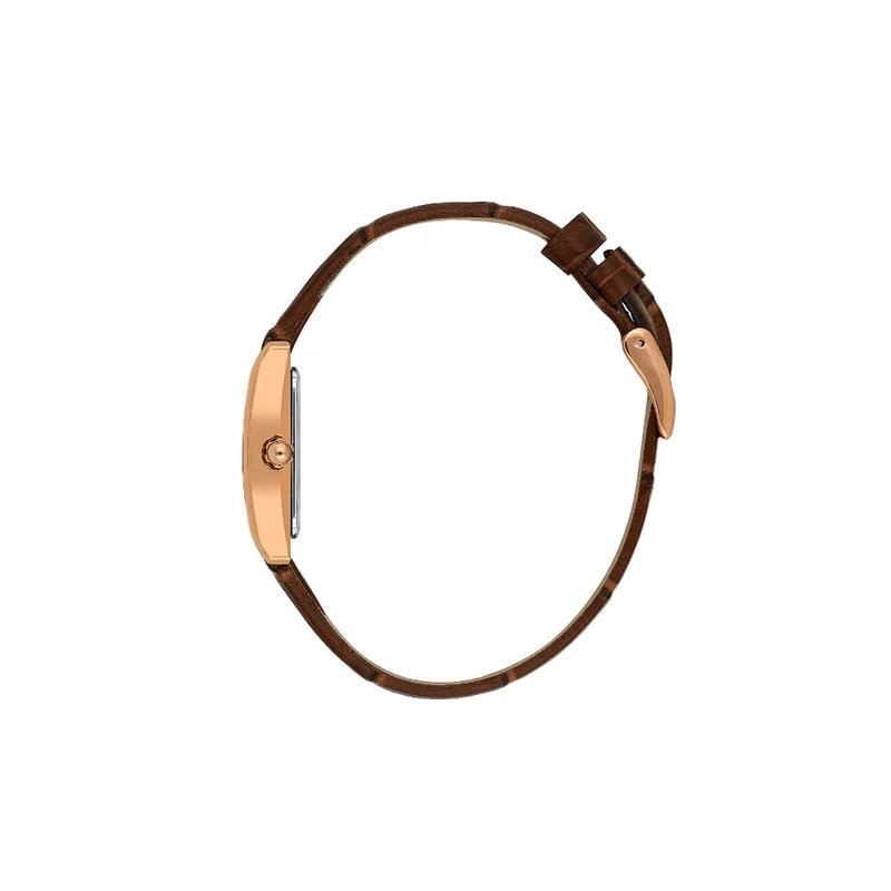 DANIEL KLEIN Women's Leather Rose Gold Alloy Case Analog Silver Square Sunray Dial Japanese Quartz Premium 30 Meters Water Resistant