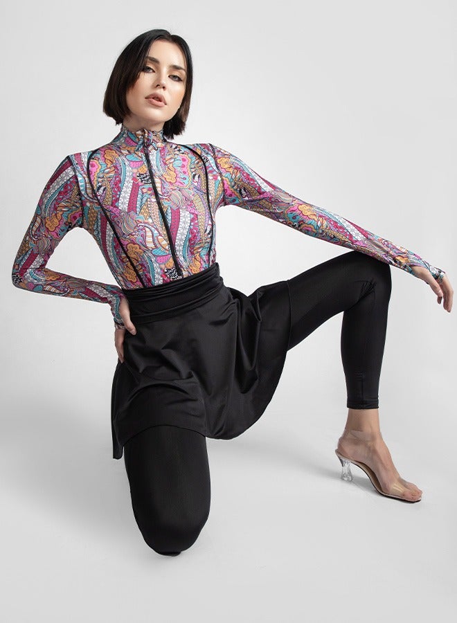 منيرفا سيكرت كاندي - بوركيني حصري فاخر مع بلوزة أنيقة وسروال ضيق عالي الخصر وتنورة شاطئ أنيقة - Image 5