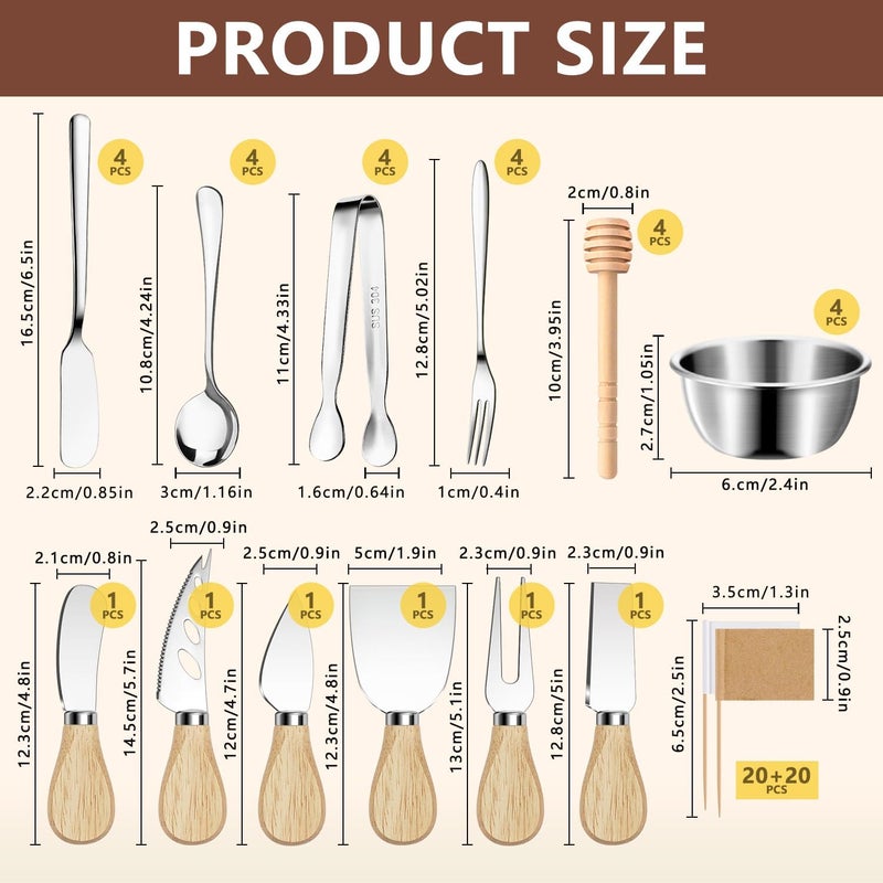 Mlurcu Charcuterie Boards Accessories Charcuterie Utensils Cheese Butter Spreader Knife Set Small Serving Tongs Forks and Spoons Dipping Bowls Honey Dippers Toothpick Flags for Party Platter Appetizers - Image 2