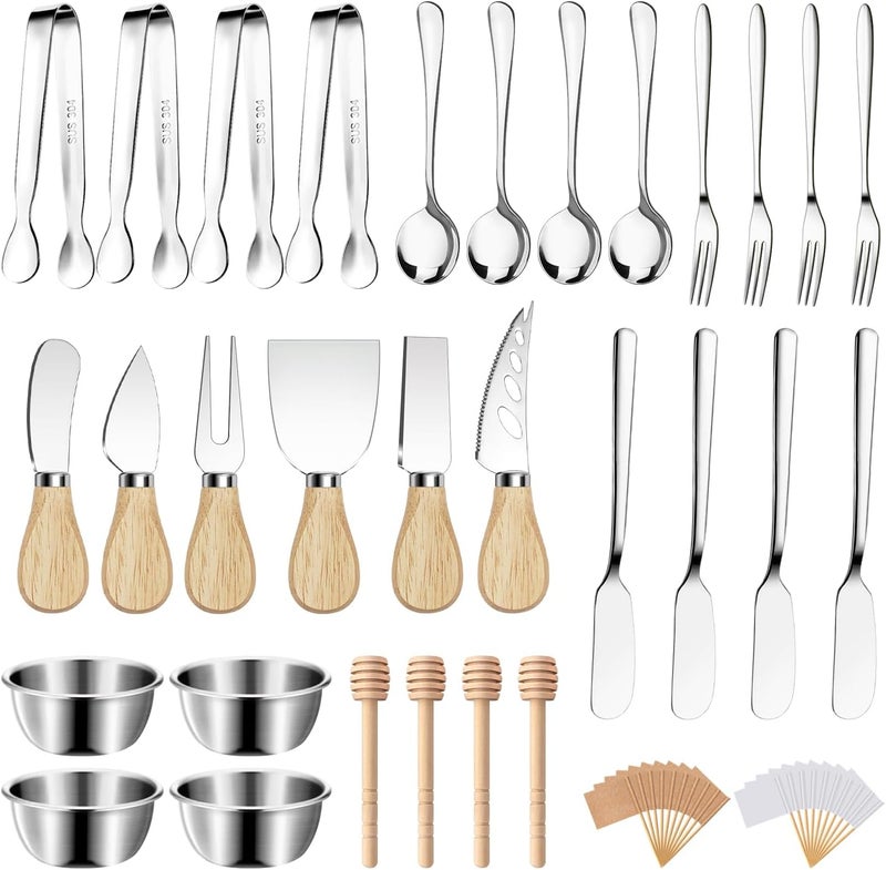 Mlurcu Charcuterie Boards Accessories Charcuterie Utensils Cheese Butter Spreader Knife Set Small Serving Tongs Forks and Spoons Dipping Bowls Honey Dippers Toothpick Flags for Party Platter Appetizers - Image 1