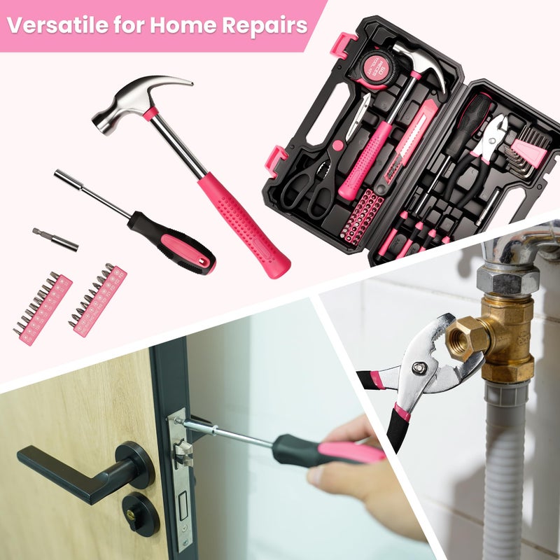 ANXTECH 50-Piece Pink Tool Set for Women, Household Small Tool Set with Storage Toolbox for Home Repairs, Hand Tool Kit for College, Dorm, Office - Image 2