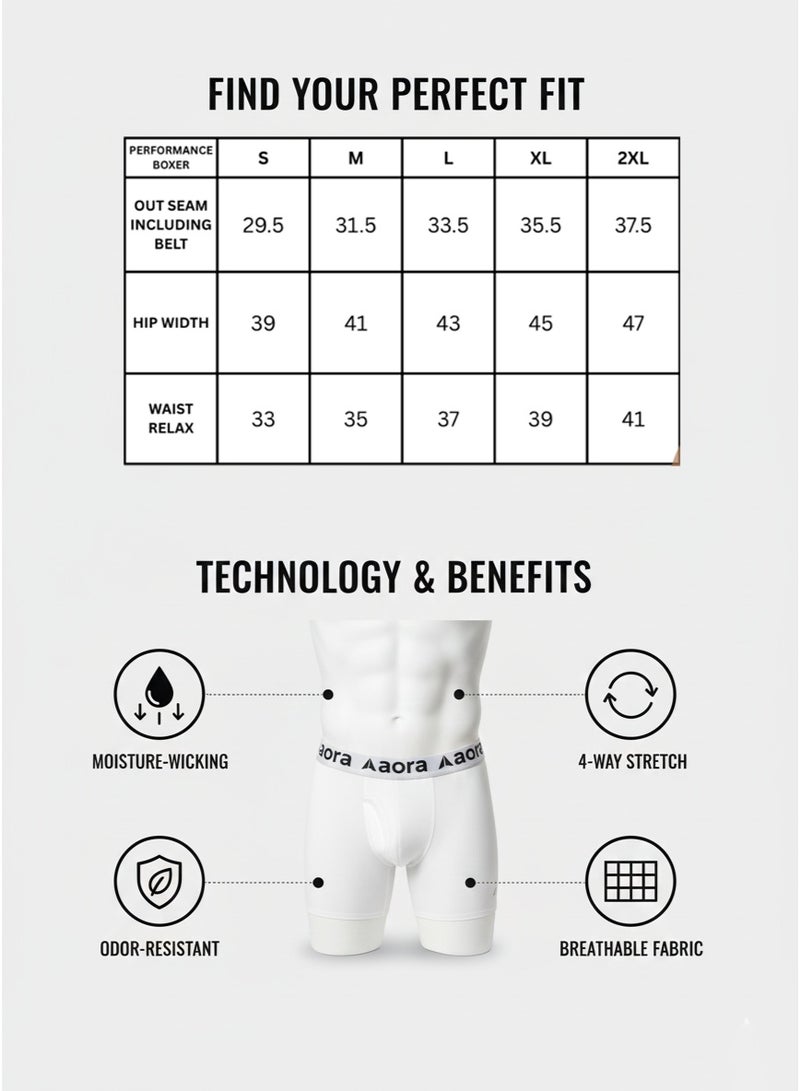 Aora Performance Boxer for Men – Moisture-Wicking Athletic Boxer Briefs – Breathable Stretch Fit Underwear for Daily Comfort & Training – Soft Sweat-Resistant Men’s Underwear (White) - Image 5