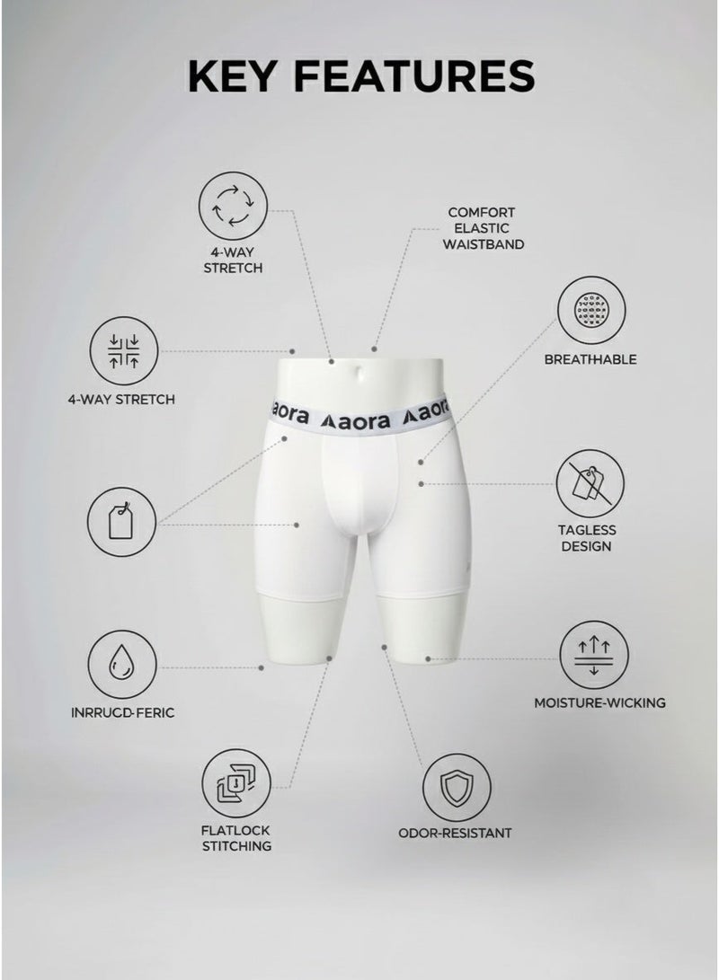 Aora Performance Boxer for Men – Moisture-Wicking Athletic Boxer Briefs – Breathable Stretch Fit Underwear for Daily Comfort & Training – Soft Sweat-Resistant Men’s Underwear (White) - Image 4