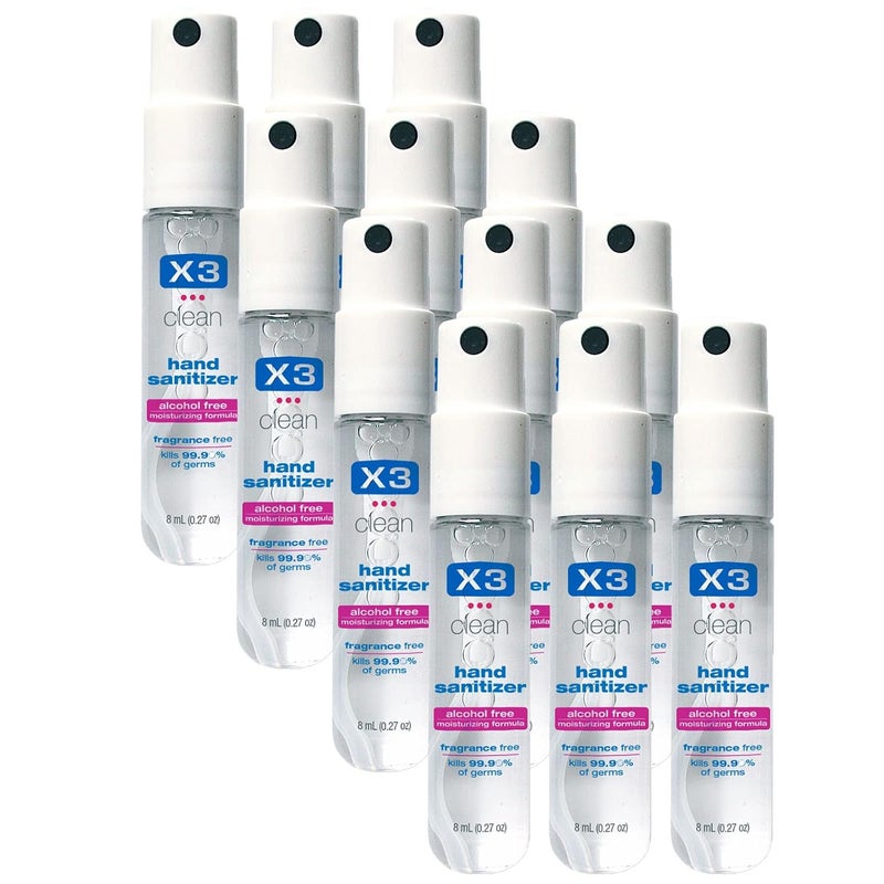 X3 Clean رذاذ مطهر يدين صغير - خالي من الكحول وخالي من العطور - بحجم جيب 0.27 أونصة (عبوة من 12) - Image 1