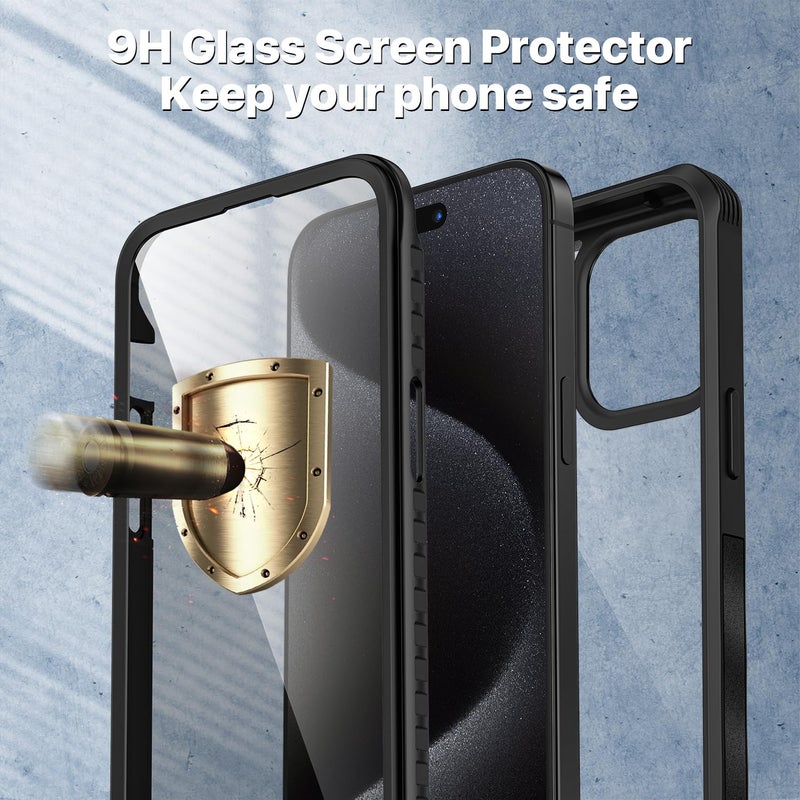 CENHUFO Privacy for iPhone 15 Pro Case, Full Body Phone Case with Built-in 9H Tempered Glass Privacy Screen Protector and Camera Lens Protector, Anti Peep Spy Shockproof Bumper Clear Cover - Black - Image 4