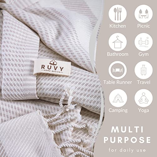 Ruvy Home Basics Turkish Hand Towels for Bathroom Set of 4 | 18"x40", Cotton | Decorative Towel for Bathroom, Kitchen, Dishcloth, Tea, Yoga, Face, Gym - Beige - Image 4