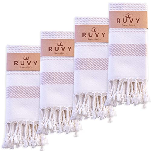 Ruvy Home Basics Turkish Hand Towels for Bathroom Set of 4 | 18"x40", Cotton | Decorative Towel for Bathroom, Kitchen, Dishcloth, Tea, Yoga, Face, Gym - Beige - Image 1