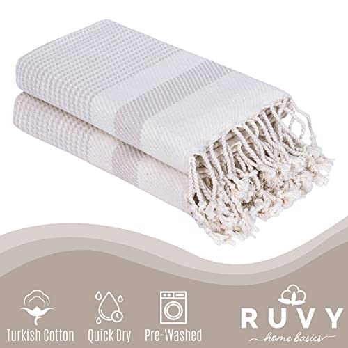Ruvy Home Basics Turkish Hand Towels for Bathroom Set of 4 | 18"x40", Cotton | Decorative Towel for Bathroom, Kitchen, Dishcloth, Tea, Yoga, Face, Gym - Beige - Image 2