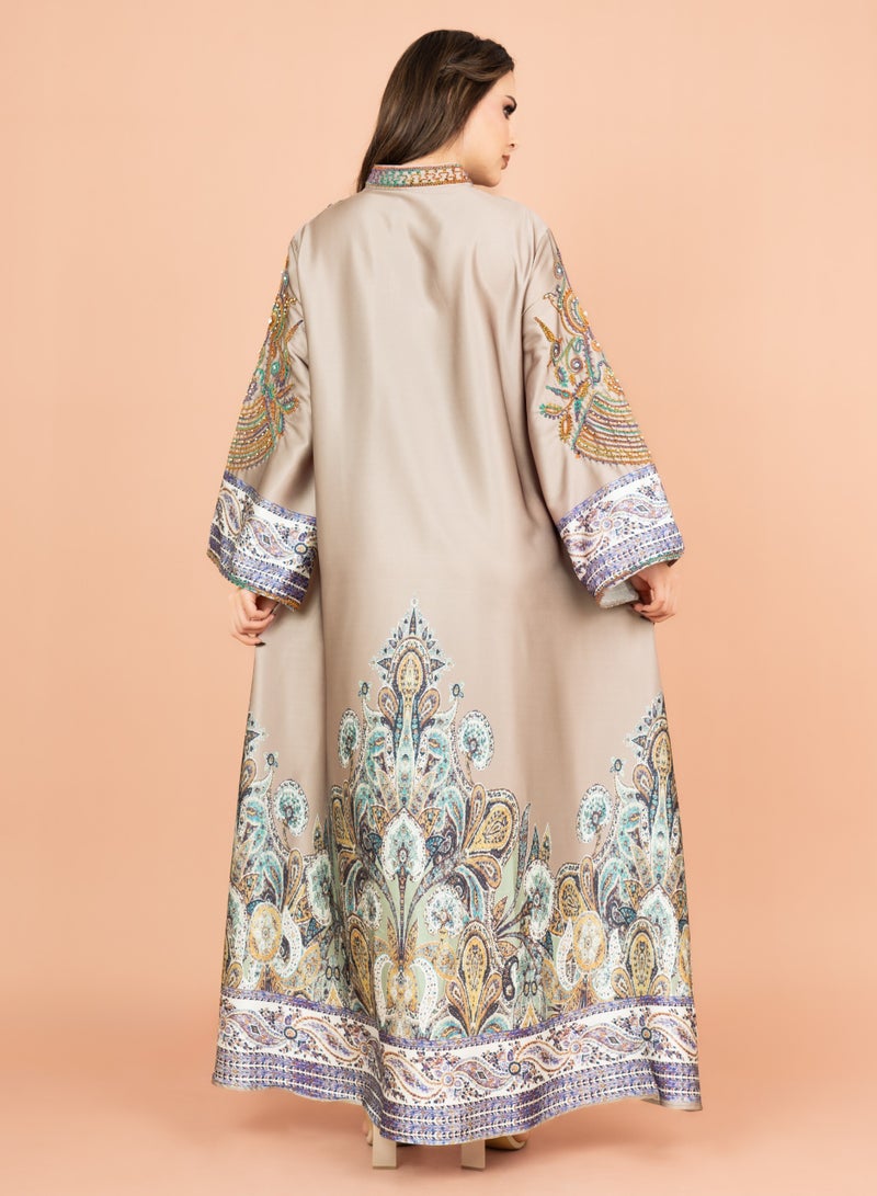 اكسا جلابية كرستال انيقة منقوشة IK1016 بني - Image 4