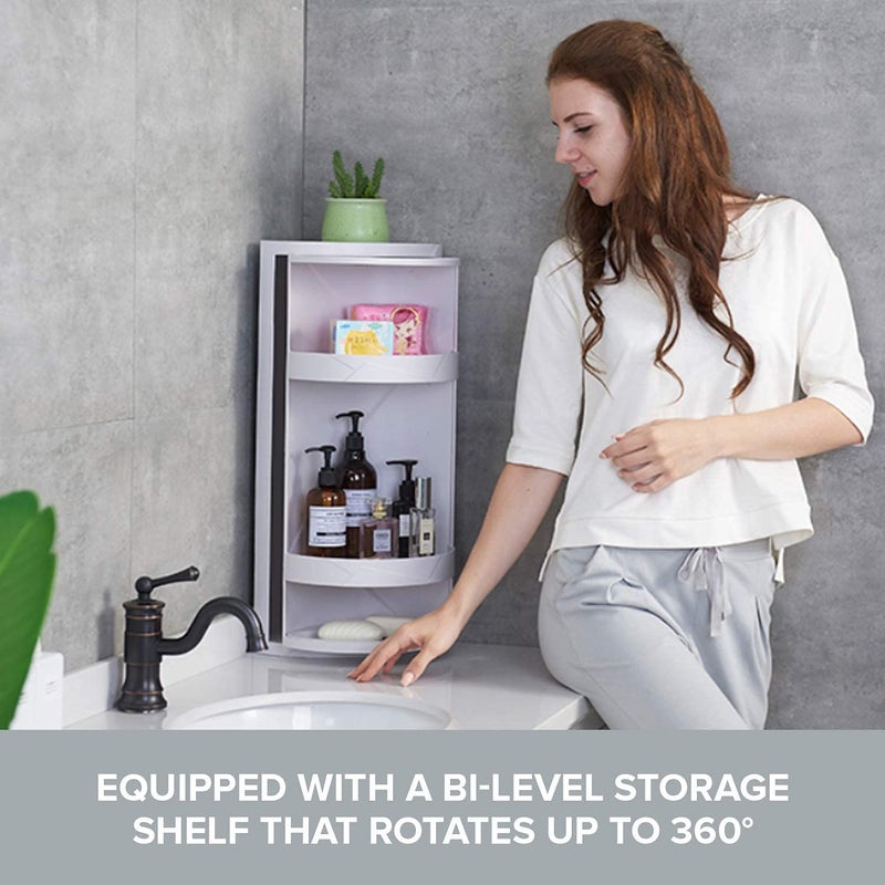 Olpad 360 Rotating Corner Bathroom Kitchen Shelf Wall Mounted Adhesive Waterproof Shower Caddy Storage Shelf with Cover for Shampoo Toiletries Seasoning Big - Image 4