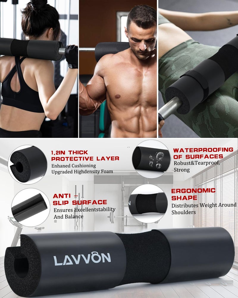 LAVVON 7Pcs-Barbell Pad Set for Hip Thrust - Squat Pad, Bench Press Workout Foam Weight Lifting Bar Cushion,Gym Accessories for Women with Bar Bad,with Gym Ankle Straps,Hip Resistance Bands,Lifting Strap (Black) - Image 3