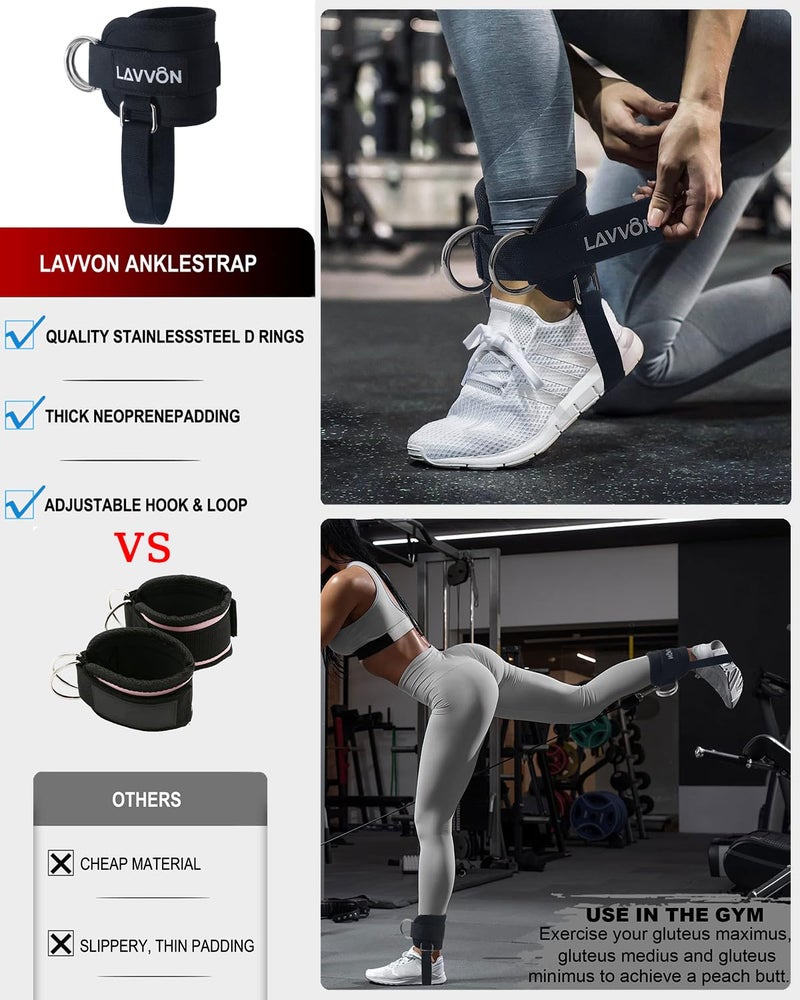 LAVVON 7Pcs-Barbell Pad Set for Hip Thrust - Squat Pad, Bench Press Workout Foam Weight Lifting Bar Cushion,Gym Accessories for Women with Bar Bad,with Gym Ankle Straps,Hip Resistance Bands,Lifting Strap (Black) - Image 4