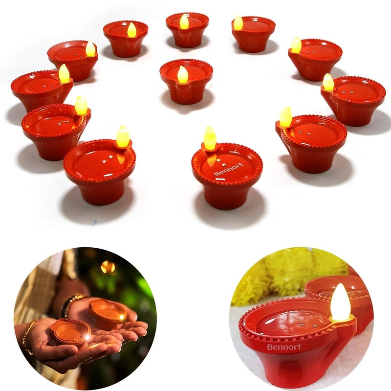 Water Sensor Electric LED Diyas Set of 12 Plastic Flameless Smokeles Diwali Light Diya Warm Ambient Tea Ligth Candles for New YearFestivalChristmasHome Decoration Water Sensor LED Diyas 12