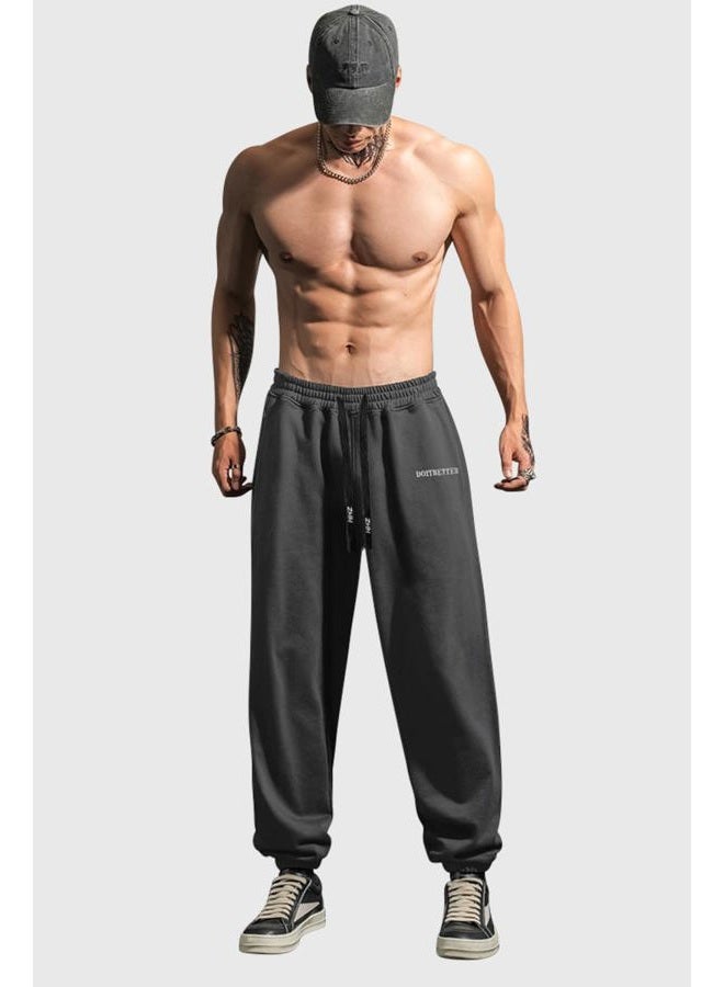 HHZ Men's Cotton Joggers Sweatpants Loose Baggy Gym Workout Yoga Lounge Pants with Elastic Bottom Straight Leg, Y002dark Grey, 34 - Image 3