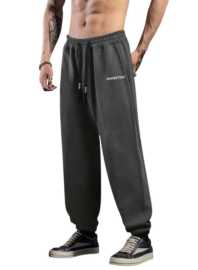 HHZ Men's Cotton Joggers Sweatpants Loose Baggy Gym Workout Yoga Lounge Pants with Elastic Bottom Straight Leg, Y002dark Grey, 34 - Image 1
