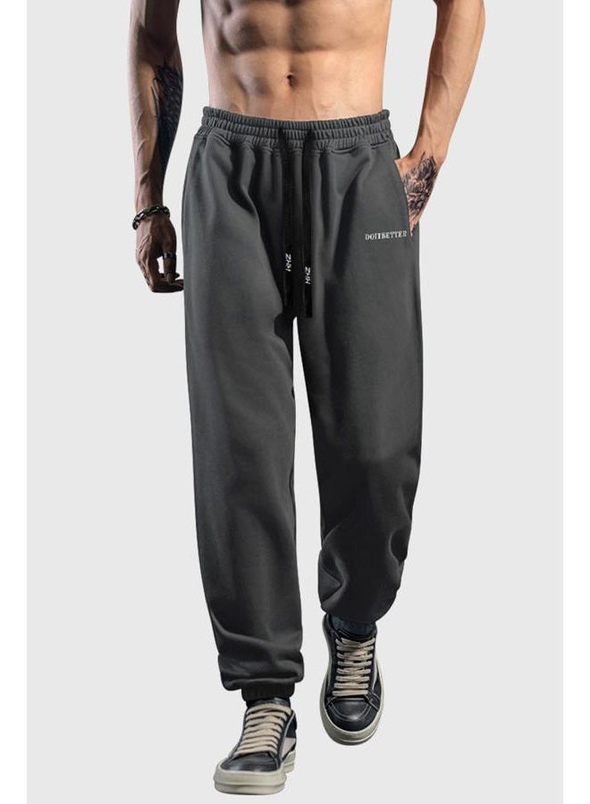 HHZ Men's Cotton Joggers Sweatpants Loose Baggy Gym Workout Yoga Lounge Pants with Elastic Bottom Straight Leg, Y002dark Grey, 34 - Image 2