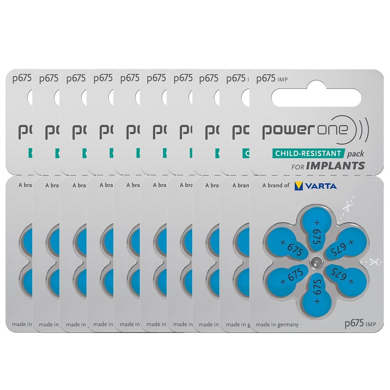 Power One 60 Mercury Free Hearing Aid Batteries Size: 675P Cochlear Implant by Power One - Image 1