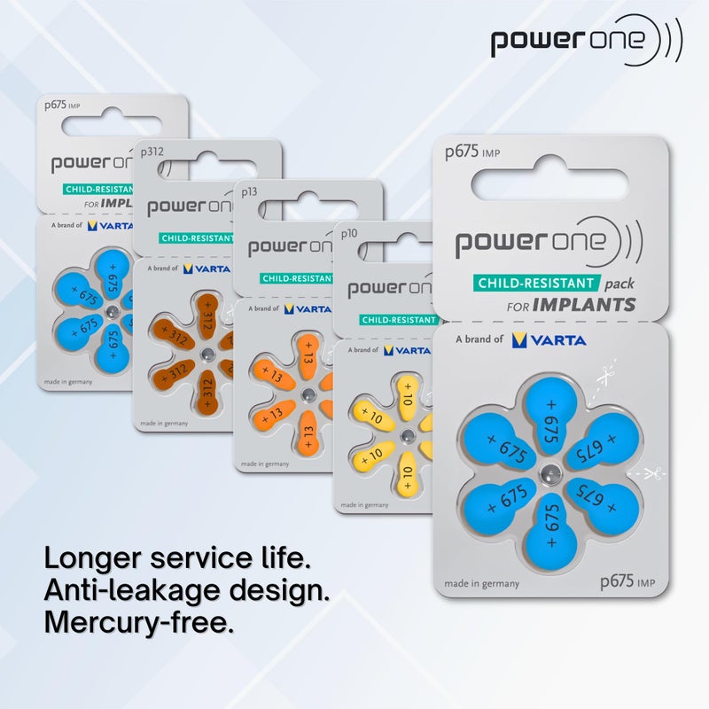 Power One 60 Mercury Free Hearing Aid Batteries Size: 675P Cochlear Implant by Power One - Image 3