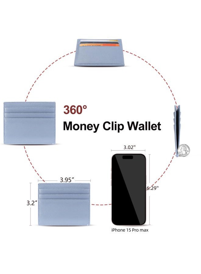 yiijay Credit Card Holder Slim Wallet RFID Credit Card Case Thin Front Pocket Wallet Money Card Clip Small Wallets for Women Men, Blue, Money Clip Card Holder Wallet - Image 4