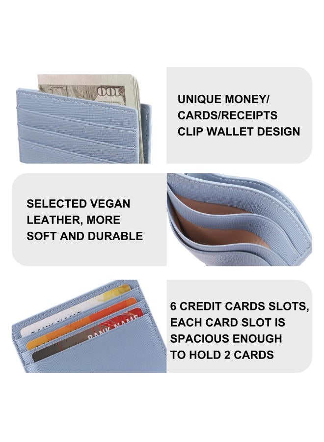 yiijay Credit Card Holder Slim Wallet RFID Credit Card Case Thin Front Pocket Wallet Money Card Clip Small Wallets for Women Men, Blue, Money Clip Card Holder Wallet - Image 3