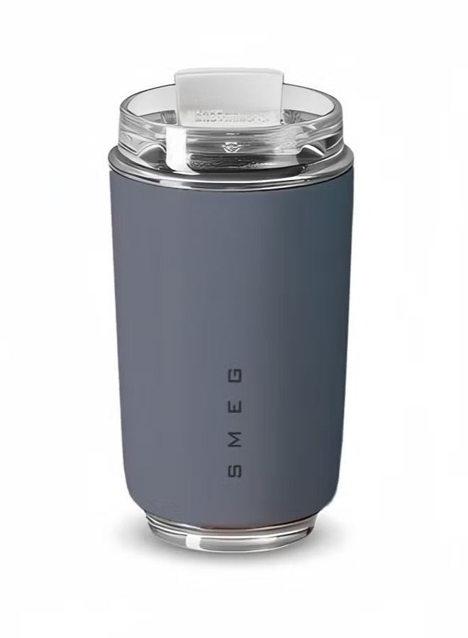 سميج كوب قهوة للسفر من Smeg، كوب معزول للمشروبات مع غطاء مضاد للتسرب، كوب قهوة طويل الأمد مع غطاء، ترمس قهوة للسفر (رمادى) - Image 1
