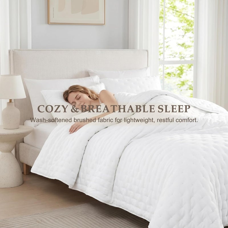 WDCOZY White Cloud California Cal King Size Quilt Bedding Sets with Pillow Shams, Oversized Puffy Cozy Lightweight Bedspread Coverlet, Soft Cute Bed Cover for All Season - 3 Pieces - Image 2