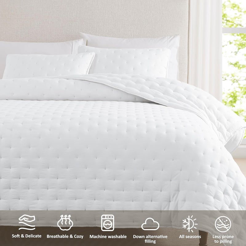WDCOZY White Cloud California Cal King Size Quilt Bedding Sets with Pillow Shams, Oversized Puffy Cozy Lightweight Bedspread Coverlet, Soft Cute Bed Cover for All Season - 3 Pieces - Image 5