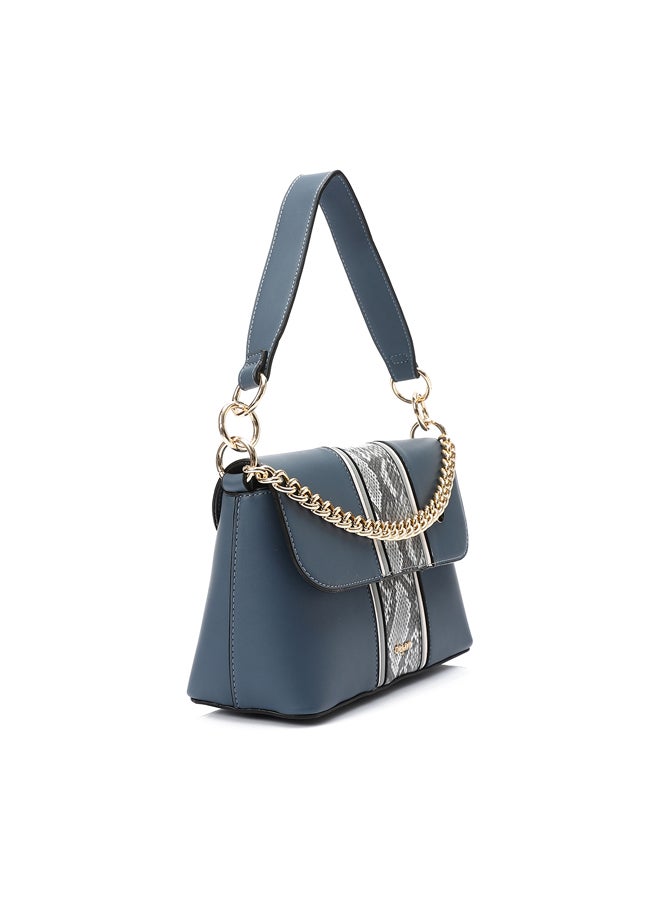DejaVu Decorative Chain Reptile Shoulder Bag - Steel Blue & Grey - Image 1