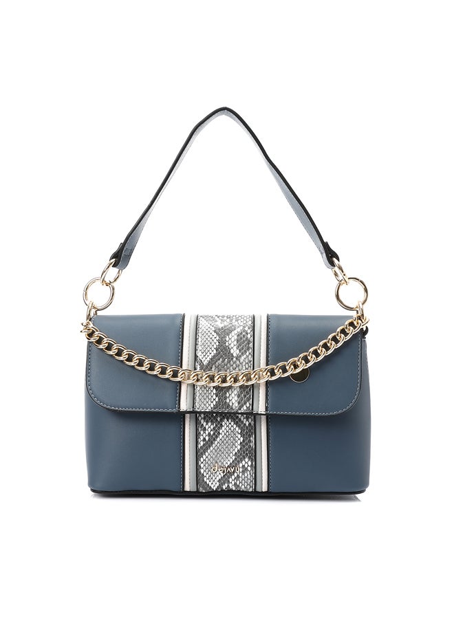 DejaVu Decorative Chain Reptile Shoulder Bag - Steel Blue & Grey - Image 5