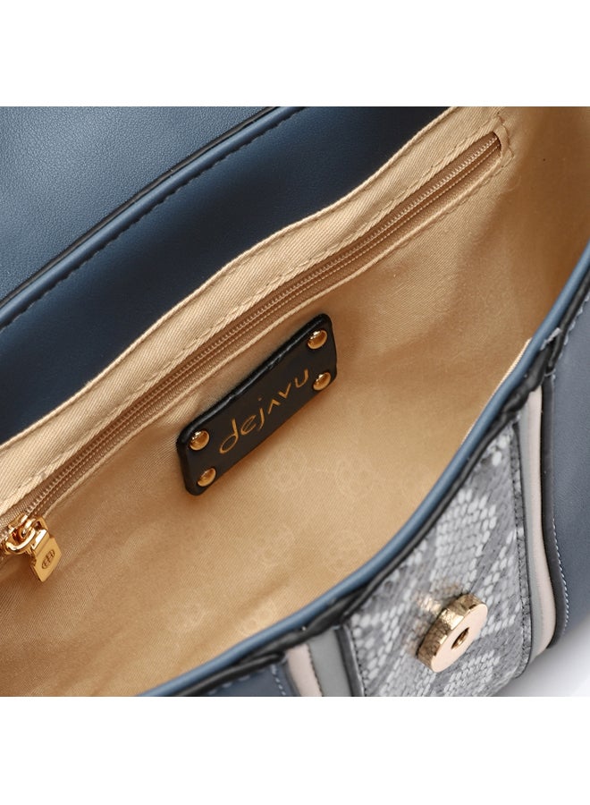 DejaVu Decorative Chain Reptile Shoulder Bag - Steel Blue & Grey - Image 4
