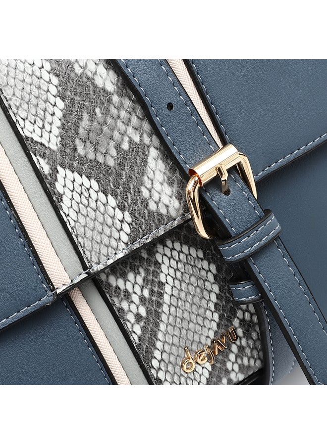 DejaVu Decorative Chain Reptile Shoulder Bag - Steel Blue & Grey - Image 3