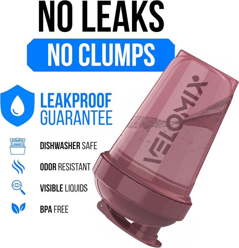 VELOMIX -2 Pack- 20 oz Protein Shaker Bottles for Protein Mixes - 2x Wire Whisk | Leak Proof Shaker Cups for Protein Shakes and Pre Workout | Protein Shaker Bottle Pack (Berry Surf) - Image 3
