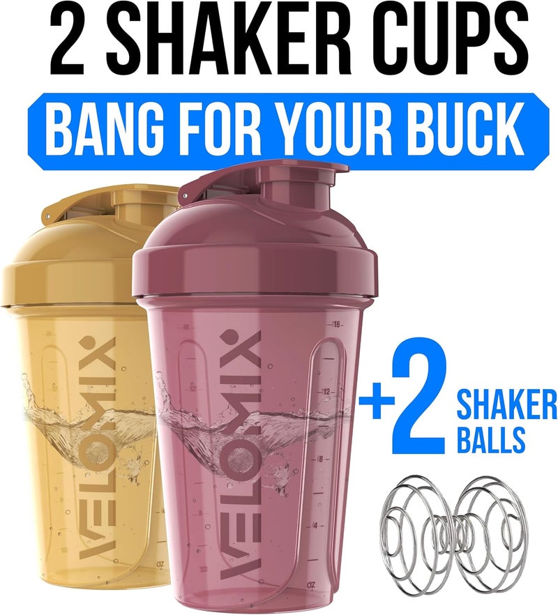 VELOMIX -2 Pack- 20 oz Protein Shaker Bottles for Protein Mixes - 2x Wire Whisk | Leak Proof Shaker Cups for Protein Shakes and Pre Workout | Protein Shaker Bottle Pack (Berry Surf) - Image 2