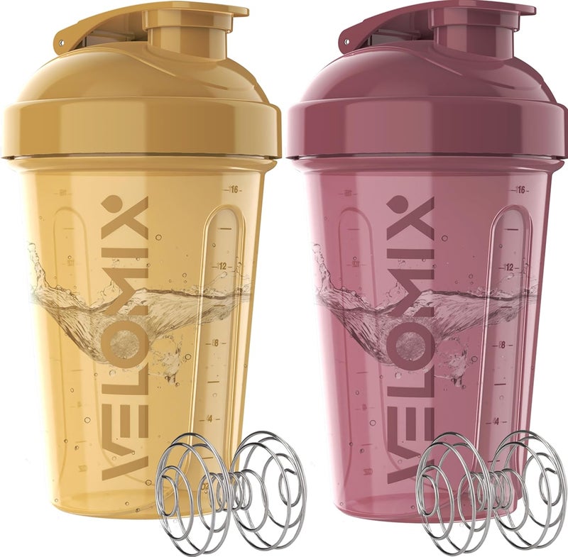 VELOMIX -2 Pack- 20 oz Protein Shaker Bottles for Protein Mixes - 2x Wire Whisk | Leak Proof Shaker Cups for Protein Shakes and Pre Workout | Protein Shaker Bottle Pack (Berry Surf) - Image 1
