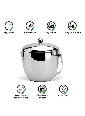FINALITY finality Stainless Steel Double Wall Insulated Ice Bucket with Ice Tong 3060 Peg Measurer Pourer Apple Shaped Premium Ice Bucket Against Rust Food Safe Material  - Image 3