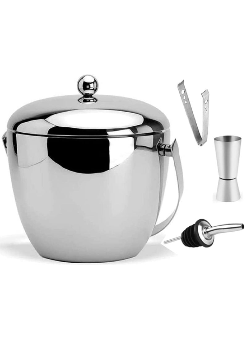 FINALITY finality Stainless Steel Double Wall Insulated Ice Bucket with Ice Tong 3060 Peg Measurer Pourer Apple Shaped Premium Ice Bucket Against Rust Food Safe Material  - Image 1