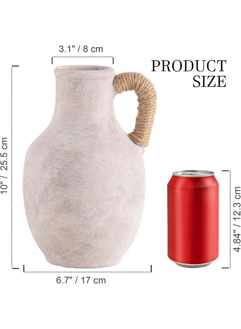 10 Inch Large White Rustic Ceramic Flower Vase with Artificial Olive Branches INCLUDED - Image 2