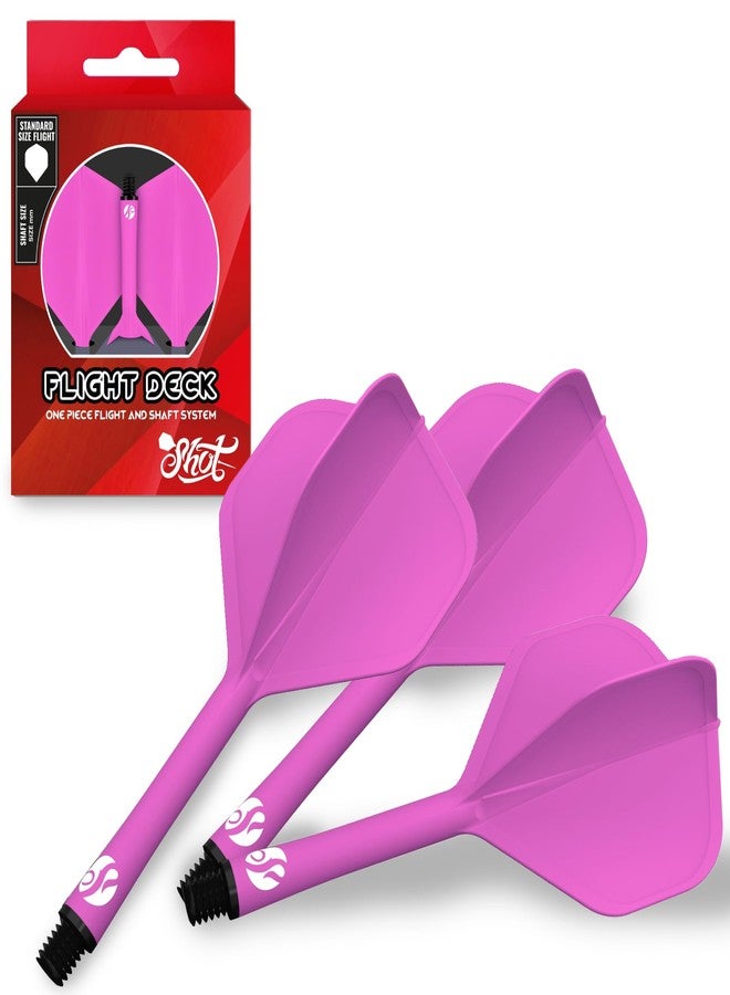 Shot! Darts Flight Deck One Piece Dart Flight and Shaft System, Reduced Deflections, Standard Shaped Flight (350 Micron) Available in Set of 3 (Pink, Short) - Image 1