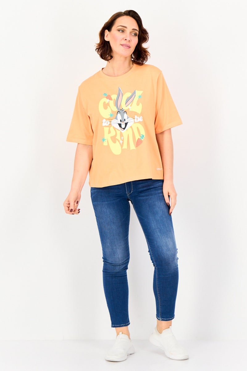 ONLY Women Round Neck Short Sleeve Looney Tunes T-shirt, Orange - Image 2