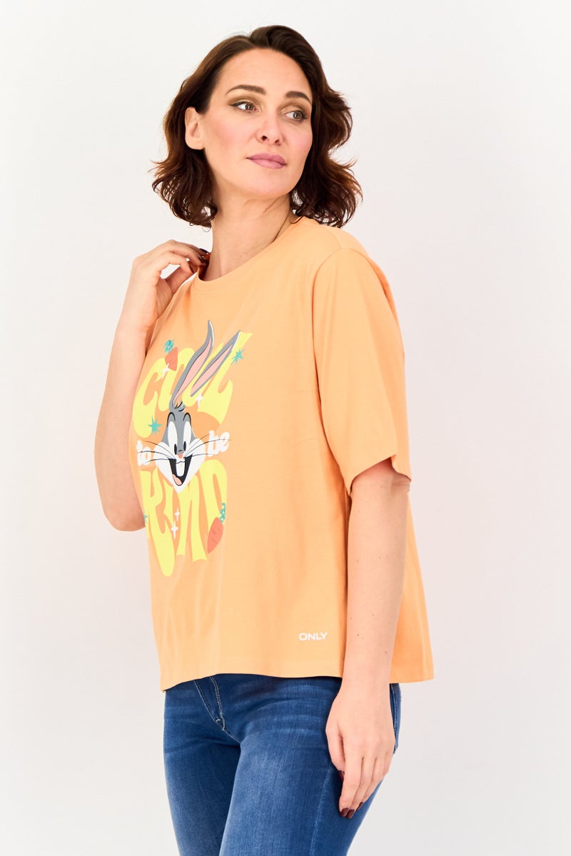 ONLY Women Round Neck Short Sleeve Looney Tunes T-shirt, Orange - Image 4
