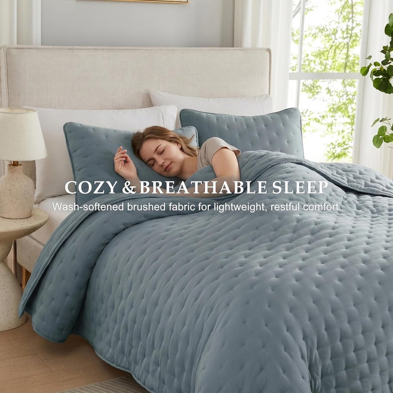 WDCOZY Blue Cloud California Cal King Size Quilt Bedding Sets with Pillow Shams, Oversized Puffy Cozy Lightweight Bedspread Coverlet, Soft Cute Bed Cover for All Season - 3 Pieces - Image 2